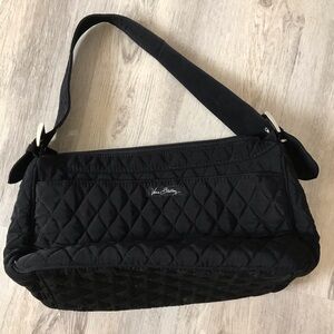 Vera Bradley Black Microfiber Silver Buckle Hobo Wide Single Strap Purse Quilted